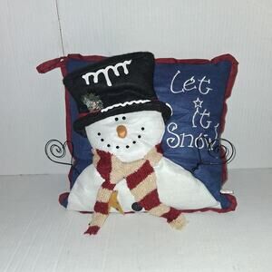 Pillow Holiday 3D 14x14 Snowman Hat Scarf Frosty Christmas Blue Crushed Valore